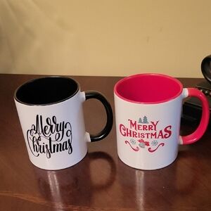 Merry Christmas Ceramic Mug Set - Black and Red